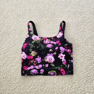 Old Navy Active Sports Bra Floral Print Black Pink Purple Green Size S